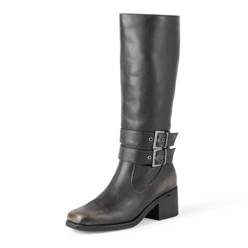 The Drop Women's Sage Tall Biker Boot with Buckles, Distressed Cognac, 10 - Image 1