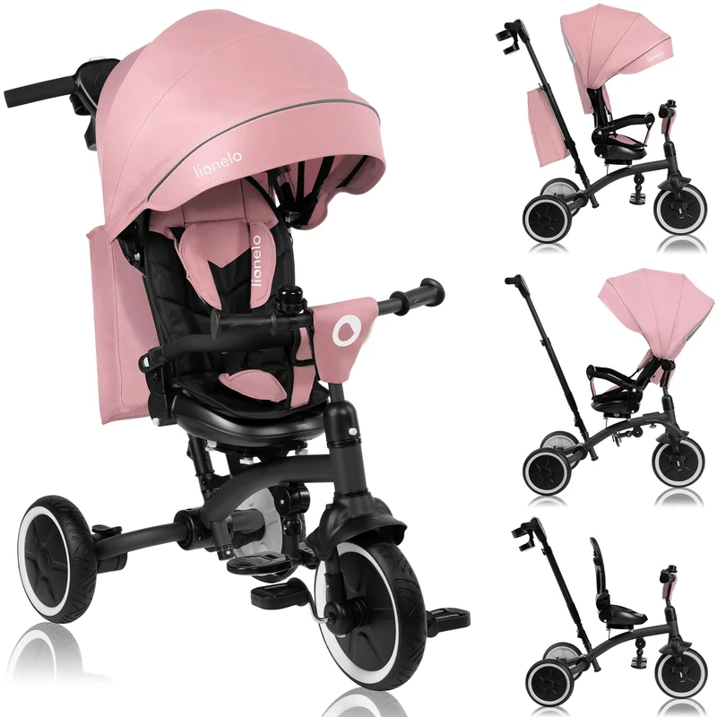 Lionelo TRIS PLUS 2 in 1 Tricycle & Stroller for toddlers 9 Months to 25 kg, kids Trike with 360° Rotating Seat, Parent Steering Handle, Grows with Child, Free-Wheel with Footrest, Canopy & Cup Holder