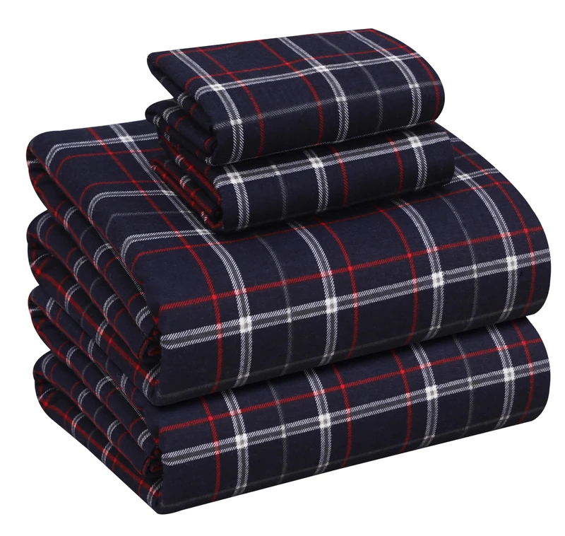 Ruvanti Flannel Sheets King Size - 100% Cotton Brushed King Size Sheets Set - Deep Pockets 16 Inches Bed Sheets - All Seasons Breathable & Extra Soft - Warm & Cozy, 4 Piece, Yankees Blue