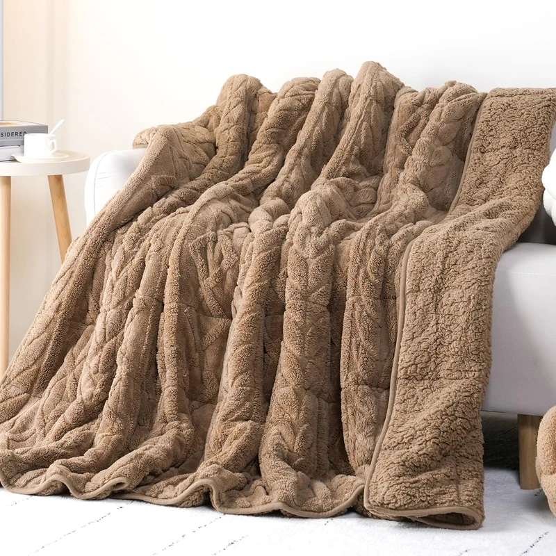 Cottonblue Jacquard Sherpa Weighted Blanket 15lbs for Adults Twin/Full Size