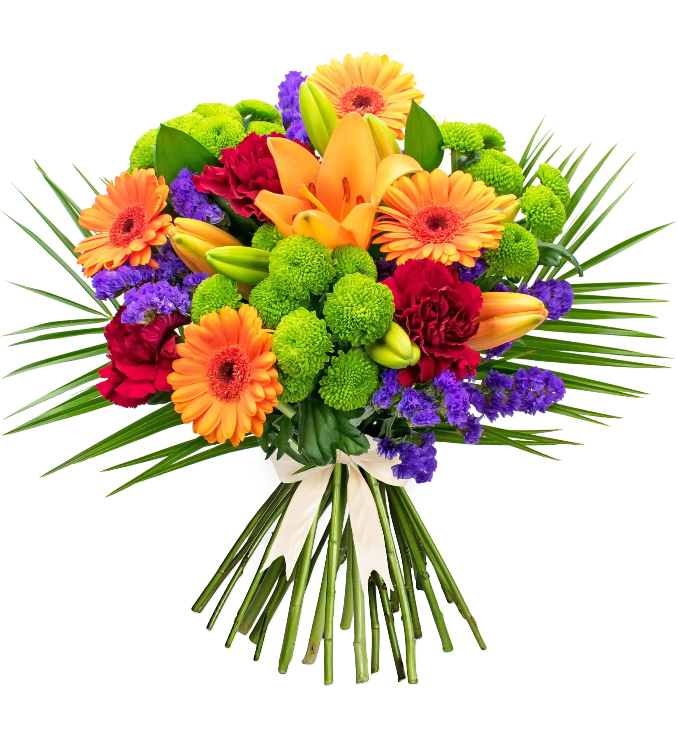 Joyful - Flowers - Next Day Prime Delivery - Lily La Orange bouquet surrounded by Germinis and Carnations - A Stunning Gift for Any Occasion - Brighten someone's day with flowers. (Medium)