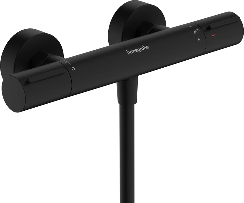 hansgrohe Ecostat Element - Shower Thermostat Exposed with EcoStop+, Thermostatic Shower Mixer with Safety Stop at 40 °C, Thermostat for Showers, Mixer tap for 1 Function, matt Black, 13346670