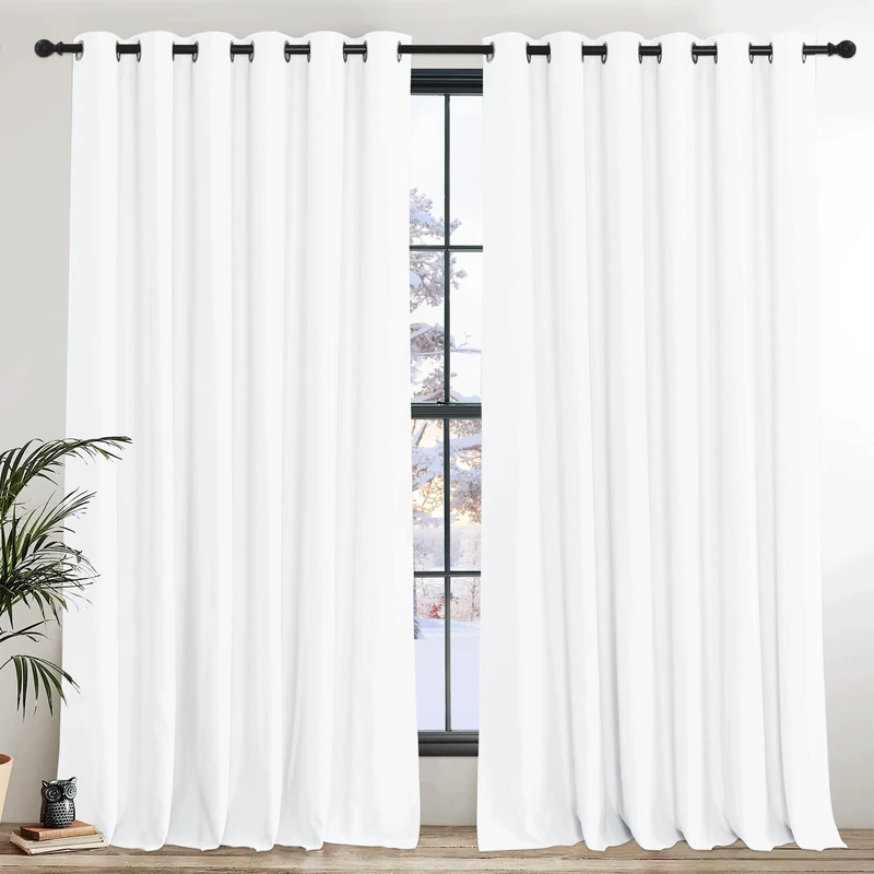 PONY DANCE Light Filtering Curtain 2 Panels - 90 x 90 Inch Extra Wide Thermal Insulated Eyelet Door Curtains Bedroom，Hotel, Living Room Large Drapes, Pure White