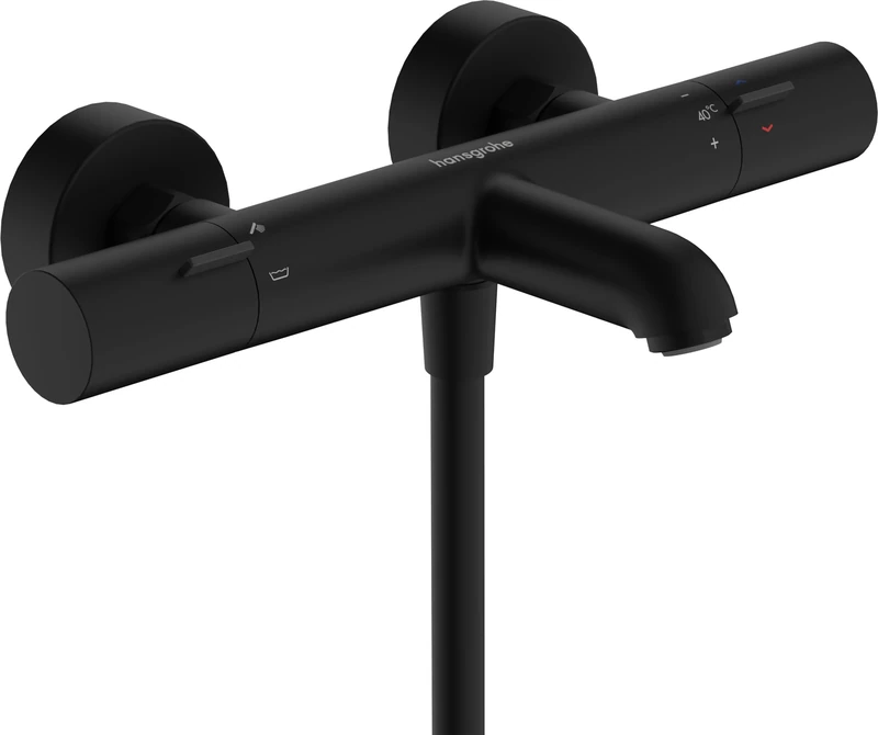 hansgrohe Ecostat Fine - Bath Thermostat Exposed, Thermostatic Bath Mixer with Safety Stop at 40 °C, Thermostat for Bath tubs, Mixer tap for 2 Functions, matt Black, 13325670