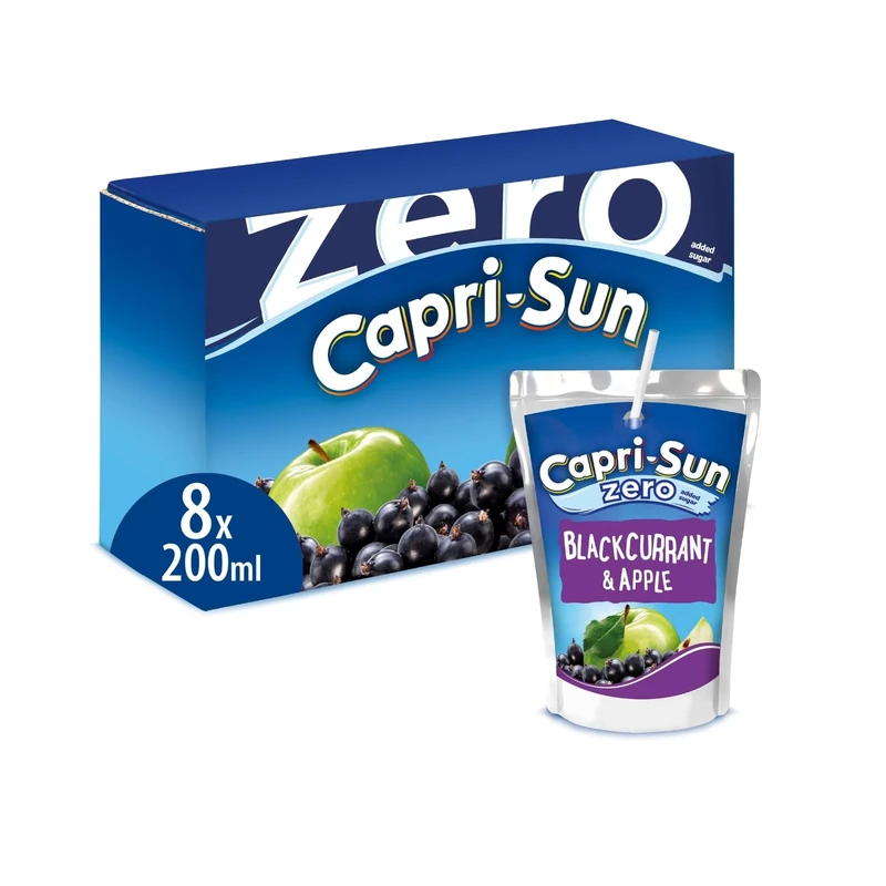 Capri-Sun Zero Blackcurrant & Apple Kids' Juice Drink (8 x 200ml), No Added Sugar - Made with Real Fruit Juice - No Preservatives, Artificial Colours, or Flavours - Vegan, Gluten Free