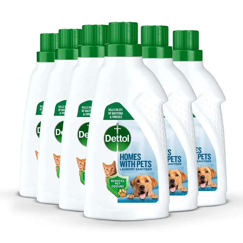 Dettol Laundry Sanitiser, Homes with pets, Fresh Breeze, 4.5L Total (750ml x 6pck) Eliminates Pet Odours, Cleanser & Disinfectant, Kills 99.9 Percent of Bacteria