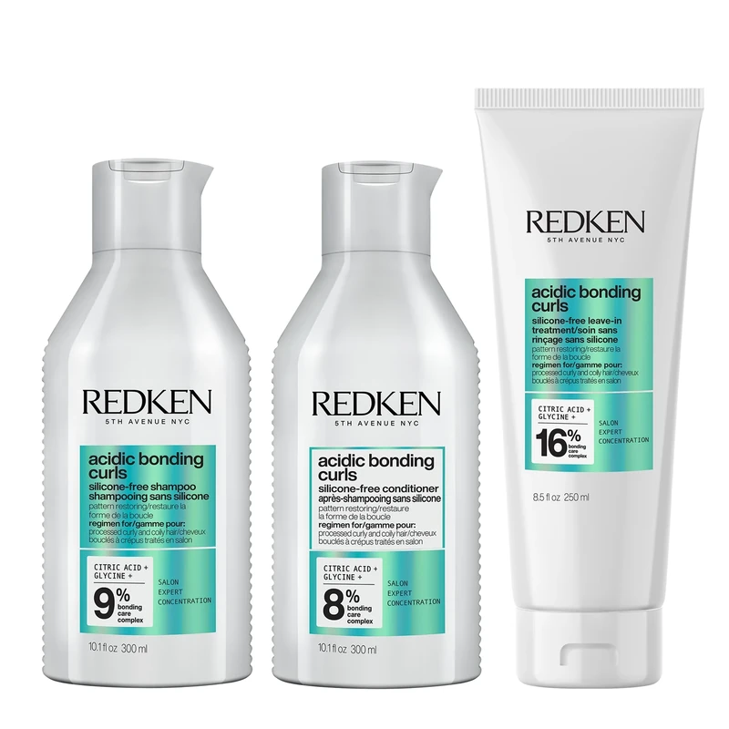 REDKEN Acidic Bonding Curls Shampoo 300ml, Conditioner 300ml, & Leave-In Treatment 250ml Routine For Damaged Curly & Coily Hair, Sulphate-Free for a Gentle Cleanse, Silicone-Free for Lightweight Curls