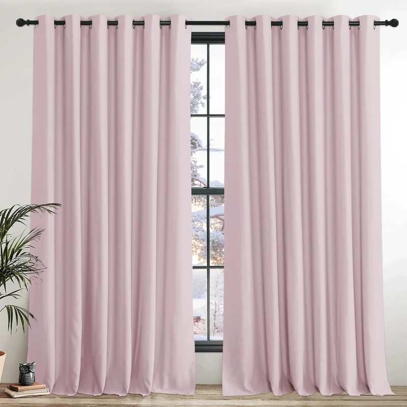 PONY DANCE Extra Wide Hotel Blackout Curtains for Living Room - Girls Bedroom Thermal Insulated Door Curtains Eyelet for Bedroom/ Nersery Lounge Drapes, 2 Panels, W90 x L90, Pink