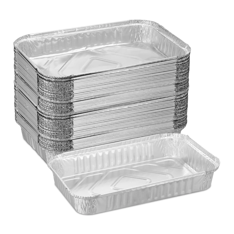 Relaxdays Set of 50 Aluminium, HWD: 4.5 x 31 x 21 cm, Square, BBQ Drip Tray for Indirect Grilling, Silver