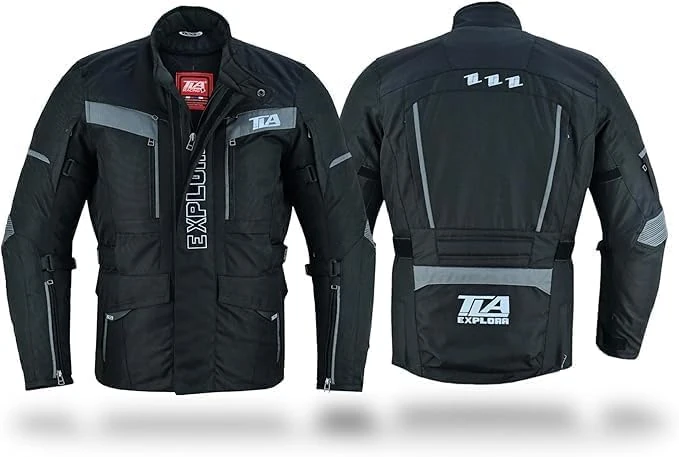 TLA EXPLORA 4-Season Motorcycle Jacket with protection, detachable lining, waterproof, and breathable. Sizes S-6XL for Men & Women. Perfect for Enduro, Adventure, Snowmobile, Quad, and ATV.