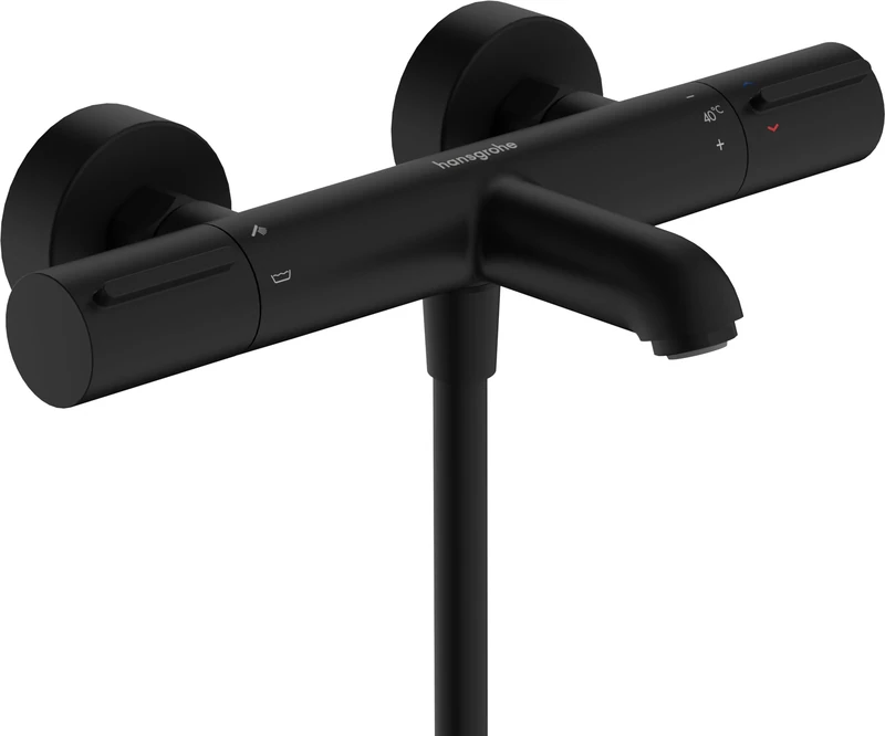 hansgrohe Ecostat Element - Bath Thermostat Exposed, Thermostatic Bath Mixer with Safety Stop at 40 °C, Thermostat for Bath tubs, Mixer tap for 2 Functions, matt Black, 13347670