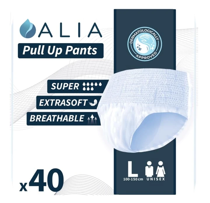 40 x ALIA Super Large | Adult Incontinence Pull Up Pants | Men & Women Disposable Adults Pants | High Absorbency Unisex Adult Diapers | Breathable & Fast Absorption Odour Control | 4 Packs of 10
