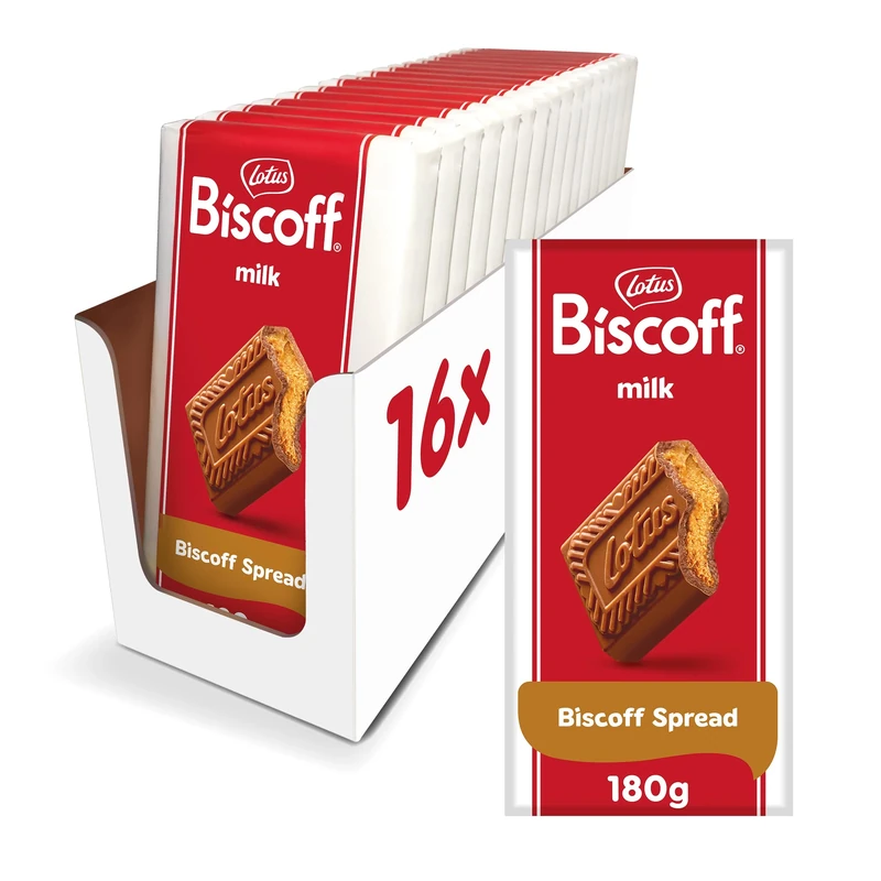 Lotus Biscoff Belgian Milk Chocolate, With Smooth Biscoff Cream, 16 Individually Wrapped 180g Bars, 2.9kg