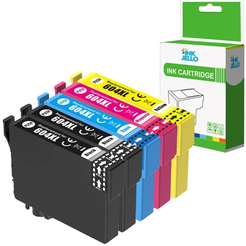 Inkjello Ink Cartridge for Printer, Compatible with Epson XP-2200 XP-2205 XP-3200 XP-3205 XP-4200 XP-4205 Workforce WF-2910DWF WF-2930DWF WF-2935DWF Black Cyan Magenta Yellow 604XL (5-Pack)