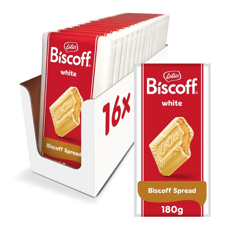 Lotus Biscoff Belgian White Chocolate, With Smooth Biscoff Cream, 16 Individually Wrapped 180g Bars, 2.9kg