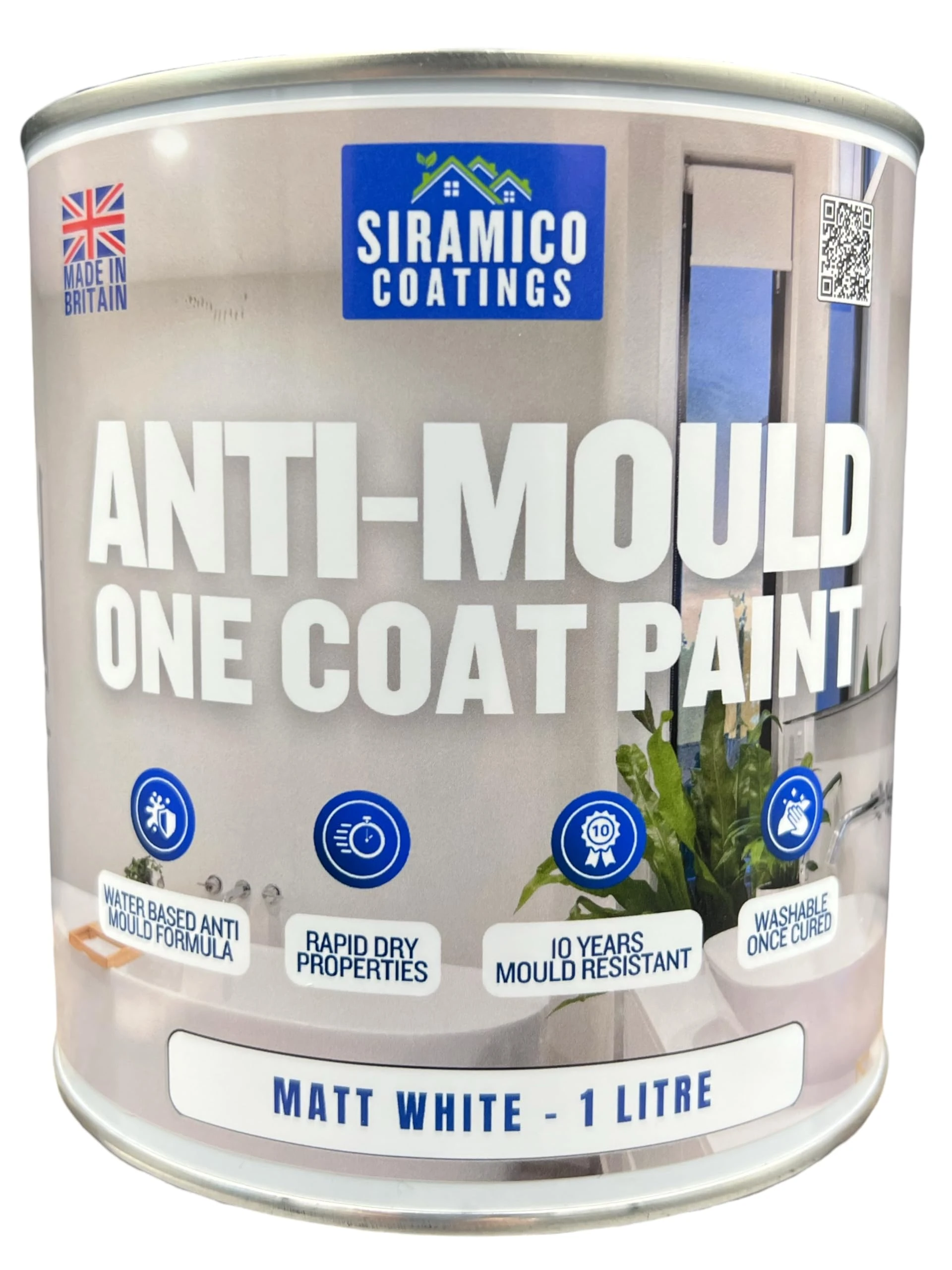SIRAMICO COATINGS Anti-Mould Paint | 1 Litre | Superior 10 Year Anti Mould Resistant Paint for Bathrooms, Kitchens, Walls and Ceilings - Easy Brush & Roller Application