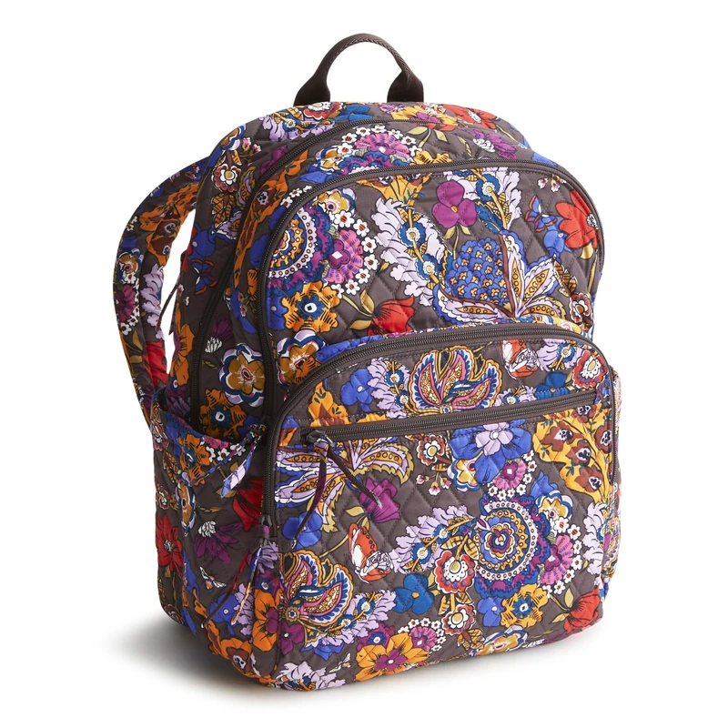 Vera Bradley Women's Cotton Large Bancroft Backpack Bookbag, Colorful Bouquet, One Size