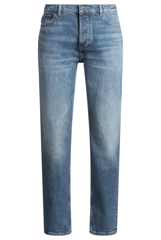 HUGO Mens Brody Tapered-fit Jeans in Blue Stonewashed Denim