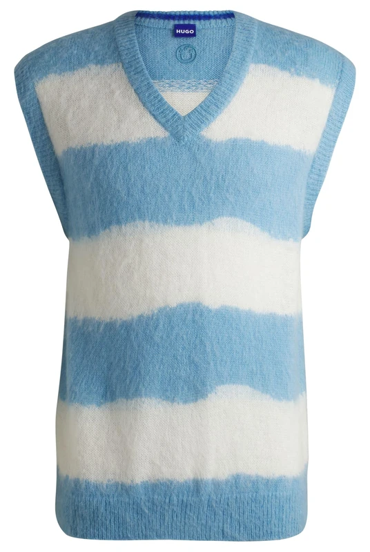 HUGO Mens Septune Oversized-fit knit vest with block stripes - Image 1