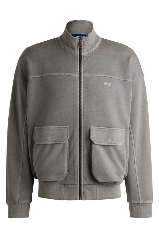 HUGO Mens Nombos Cotton-terry sweatshirt with topstitched seams Black