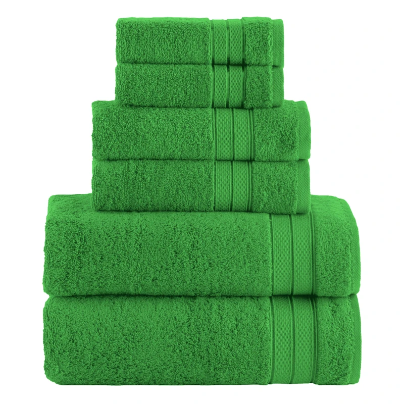Elegant Comfort Luxury 6-Piece Towel Set, Premium Soft 100% Turkish Cotton, Three Line Popcorn Design 2 Bath Towels, 2 Hand Towels and 2 Washcloths Towel Set- Quick-Drying and Absorbent, Emerald Green