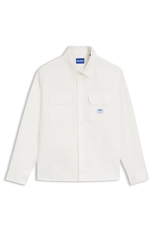 HUGO Mens Ekynone Logo-Label Shirt in Cotton Twill