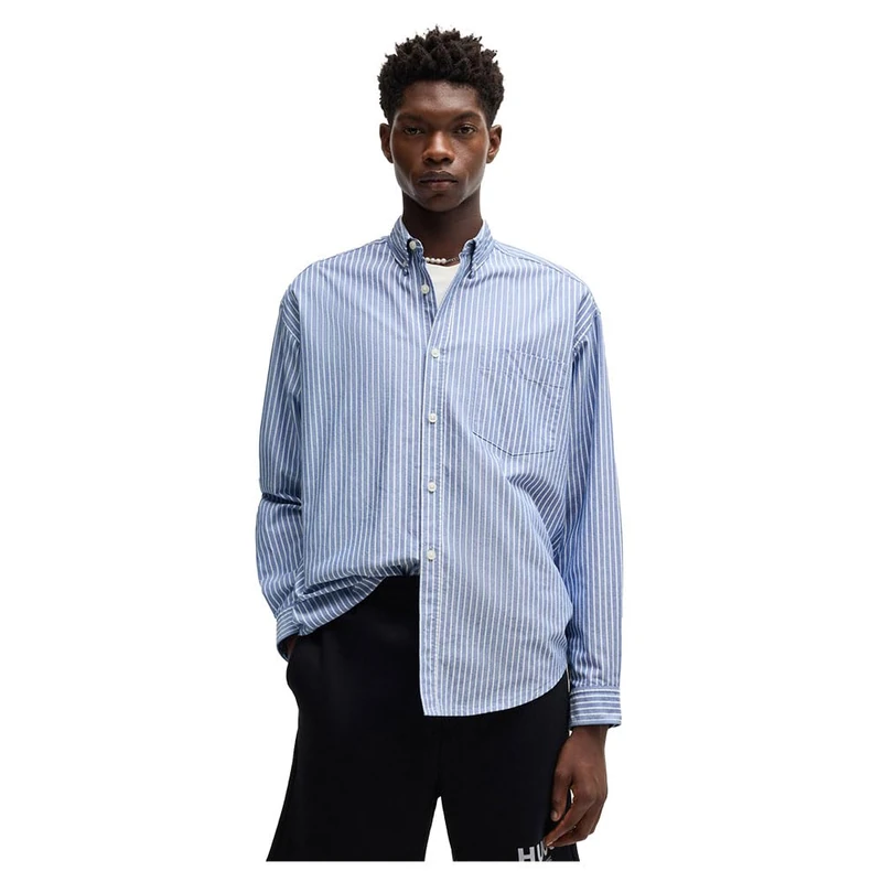 Hugo Men's Ebill Oversized Button Down Collar Oxford Cotton Shirt, Open Blue, XS - Image 1
