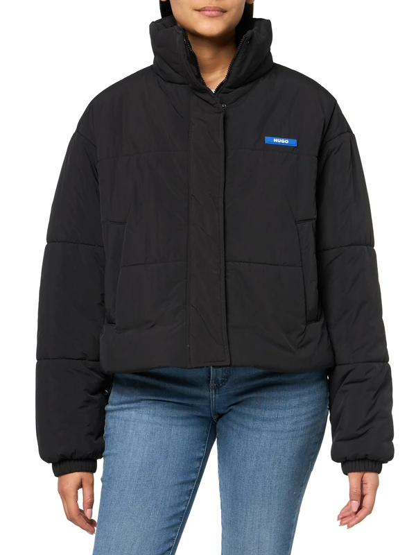 HUGO Women's Small Logo Zip Up Puffer Jacket, Black Jade, M - Image 1