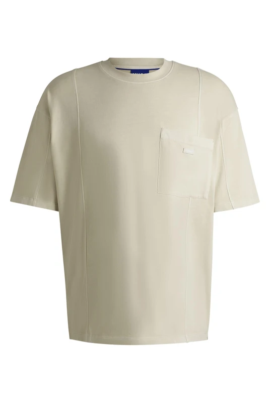 HUGO Mens Naimos Cotton-Jersey T-Shirt with Vertical Seams