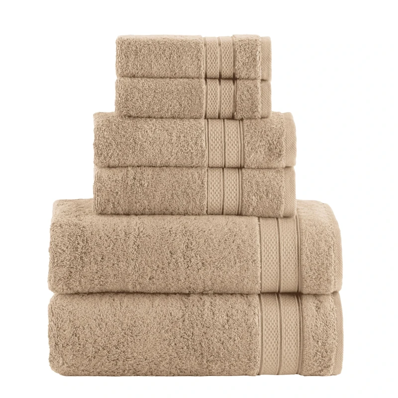 Elegant Comfort Luxury 6-Piece Towel Set, Premium Soft 100% Turkish Cotton, Three Line Popcorn Design 2 Bath Towels, 2 Hand Towels and 2 Washcloths Towel Set - Quick-Drying and Absorbent, Tan