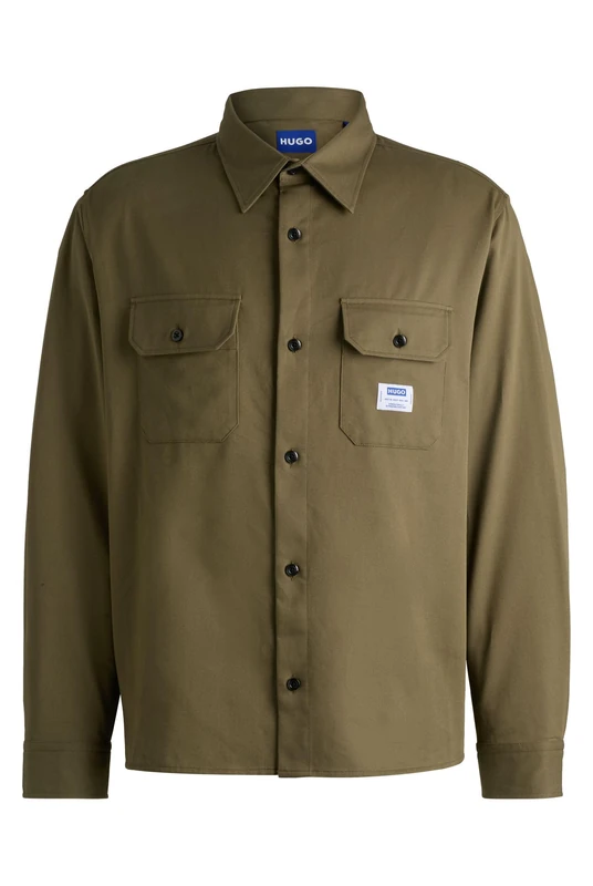 HUGO Mens Ekynone Logo-Label Shirt in Cotton Twill
