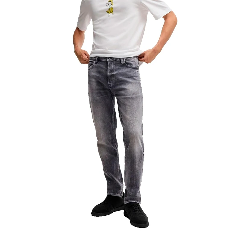 Hugo Men's Brody Dark Grey Tapered Fit Stretch Denim Jeans, Dark Grey, 33 W/34 L