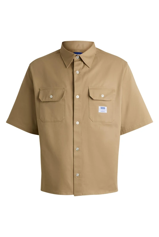 HUGO Mens Ekyno Cotton-Terry Shorts with Blue Logo Patch