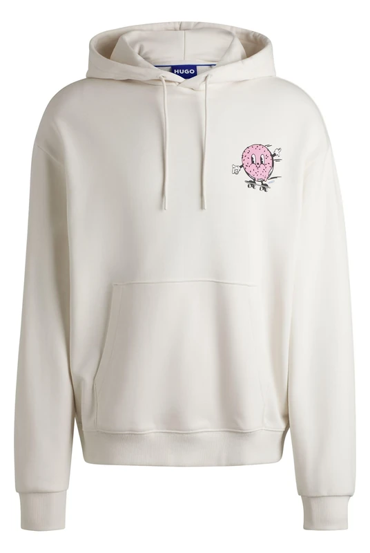 HUGO Mens Namiko Cotton-terry hoodie with street-food graphics - Image 1