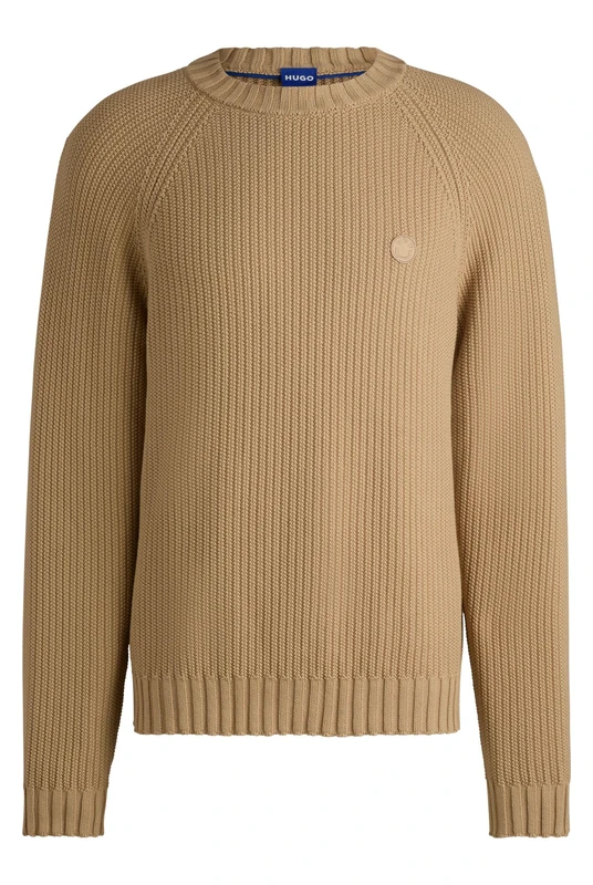 HUGO Mens Sonni Logo-Badge Sweater in Ribbed Cotton