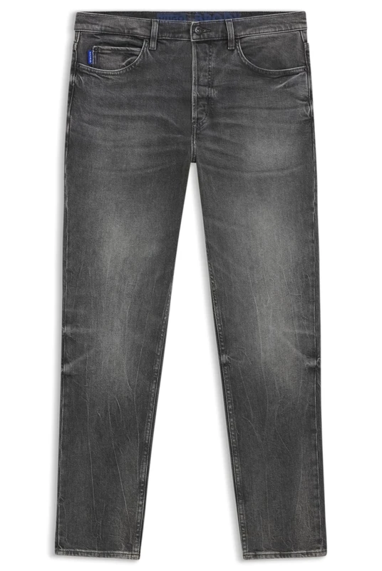 Hugo Men's Brody Dark Grey Tapered Fit Stretch Denim Jeans, Dark Grey, 34 W/36 L