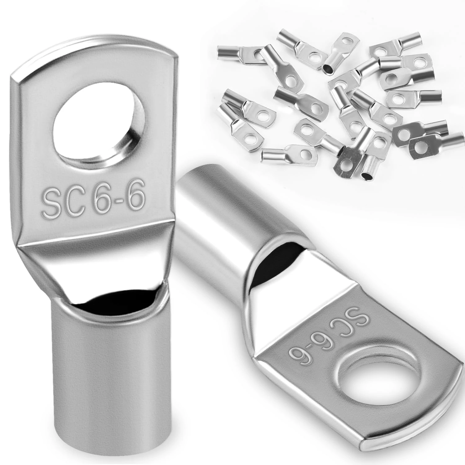 20Pcs Copper Wire Lugs 6mm2 M6 Bolt Hole,Battery Cable Ends Eyelets Crimp Tubular Ring Terminals Connectors