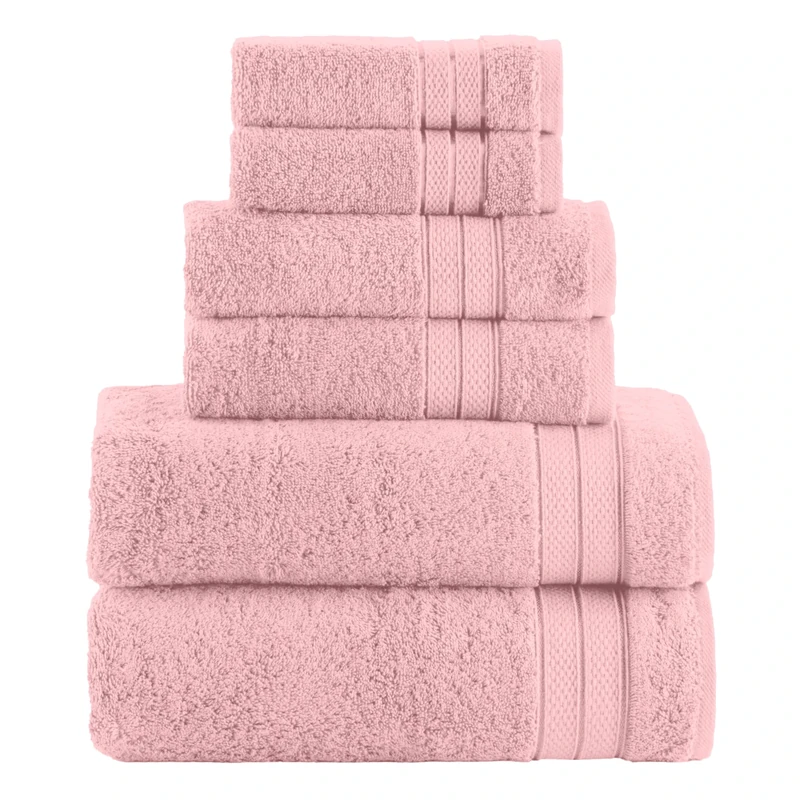 Elegant Comfort Luxury 6-Piece Towel Set, Premium Soft 100% Turkish Cotton, Three Line Popcorn Design 2 Bath Towels, 2 Hand Towels and 2 Washcloths Towel Set - Quick-Drying and Absorbent, Dusty Pink