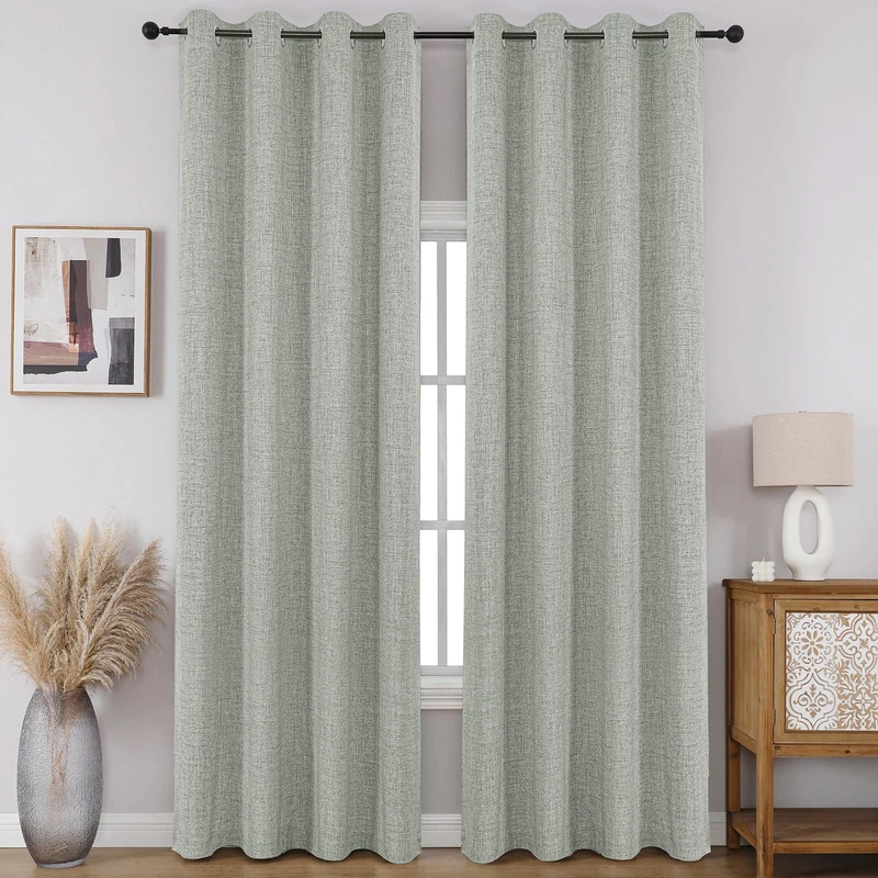 CUCRAF 100% Blackout Window Curtains 84 inches Long 2 Panels Set, Faux Linen Look Thermal Insulated Grommet Drapes, Room Darkening Curtain for Bedroom Living Room(W52 x L84 Inch, Grey Green)