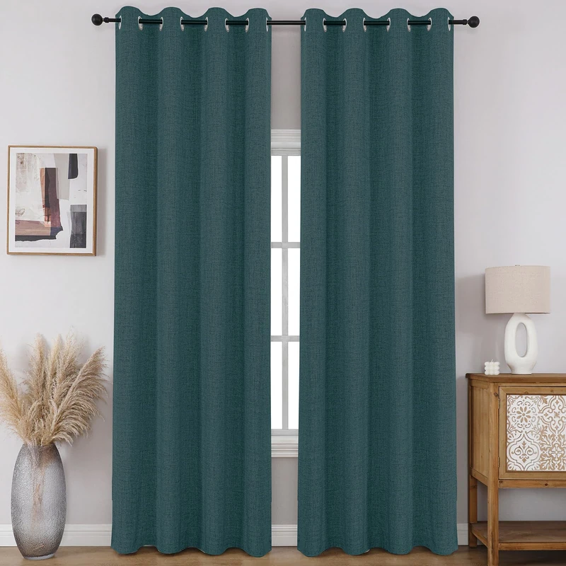 CUCRAF 100% Total Blackout Curtains 84 Length for Window Treatment, Faux Linen Thermal Insulated Grommet Drapes for Bedroom/Living Room, Set of 2 Curtain Panels(Hunter Green, 52 x 84 inches)