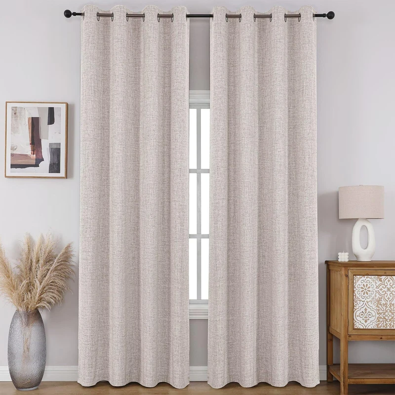 CUCRAF 100% Blackout Window Curtains 90 inches Long 2 Panels Set, Faux Linen Look Thermal Insulated Grommet Drapes, Room Darkening Curtain for Bedroom Living Room(W52 x L90 Inch, Off White)