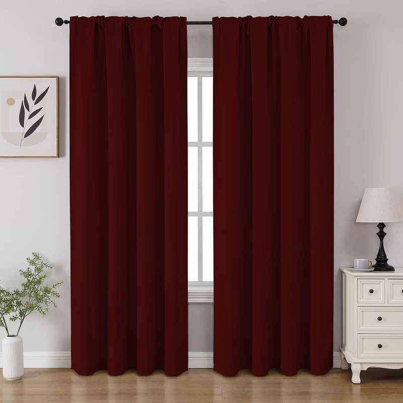 CUCRAF Maroon Red Blackout Curtains 84 inch Length 2 Panels Set, Rod Pocket Room Darkening Drapes for Bedroom Living Room, Insulated Thermal Light Blocking Window Curtain (W52 x L84 Inch)