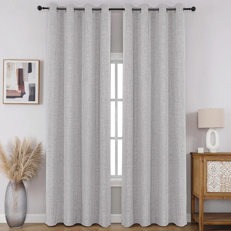 CUCRAF 100% Total Blackout Curtains 84 Length for Window Treatment, Faux Linen Thermal Insulated Grommet Drapes for Bedroom/Living Room, Set of 2 Curtain Panels(White, 52 x 84 inches)