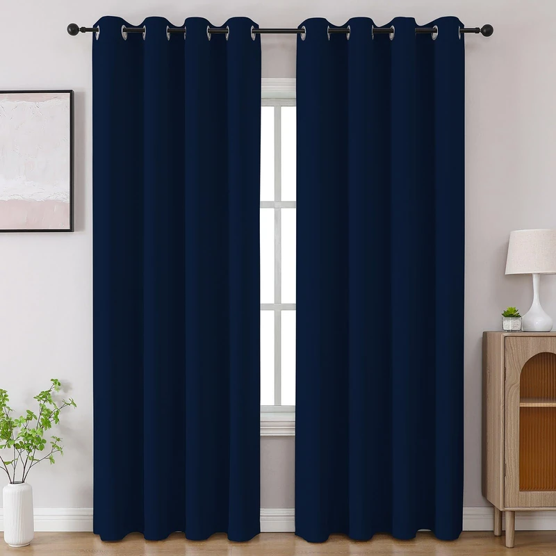 CUCRAF Navy Blue Blackout Curtains 108 inch Length 2 Panels Set, Room Darkening Curtains & Drapes for Living Room Bedroom, Thermal Insulated Light Blocking Grommet Window Curtain (W52 x L108 Inch)