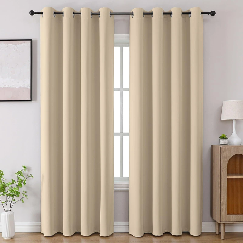 CUCRAF Light Beige Blackout Curtains 90 inch Length 2 Panels Set, Room Darkening Drapes for Living Room Bedroom, Thermal Insulated Light Blocking Grommet Window Curtain (W52 x L90 Inch)