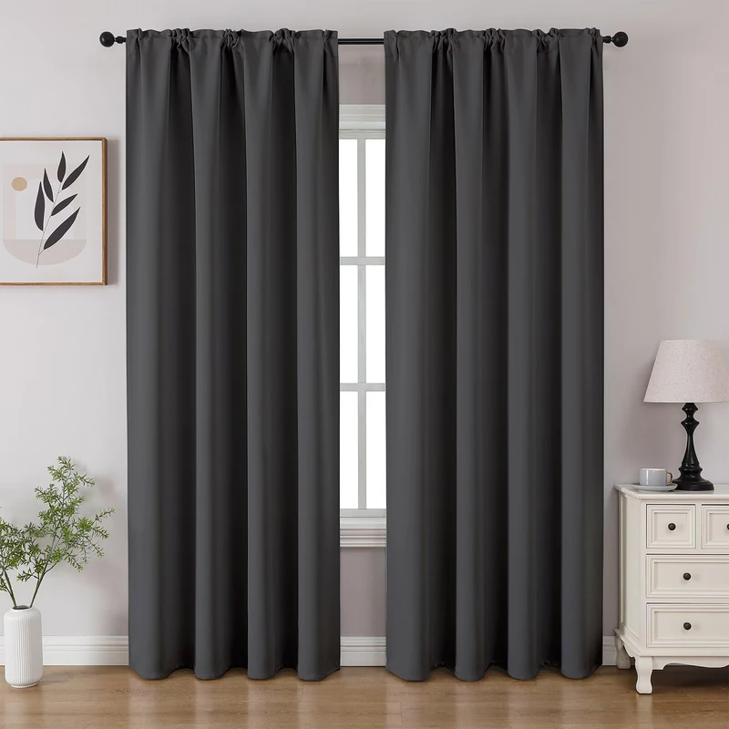 CUCRAF Dark Grey Blackout Curtains 96 inch Length 2 Panels Set, Rod Pocket Room Darkening Drapes for Bedroom Living Room, Insulated Thermal Light Blocking Window Curtain (W52 x L96 Inch)