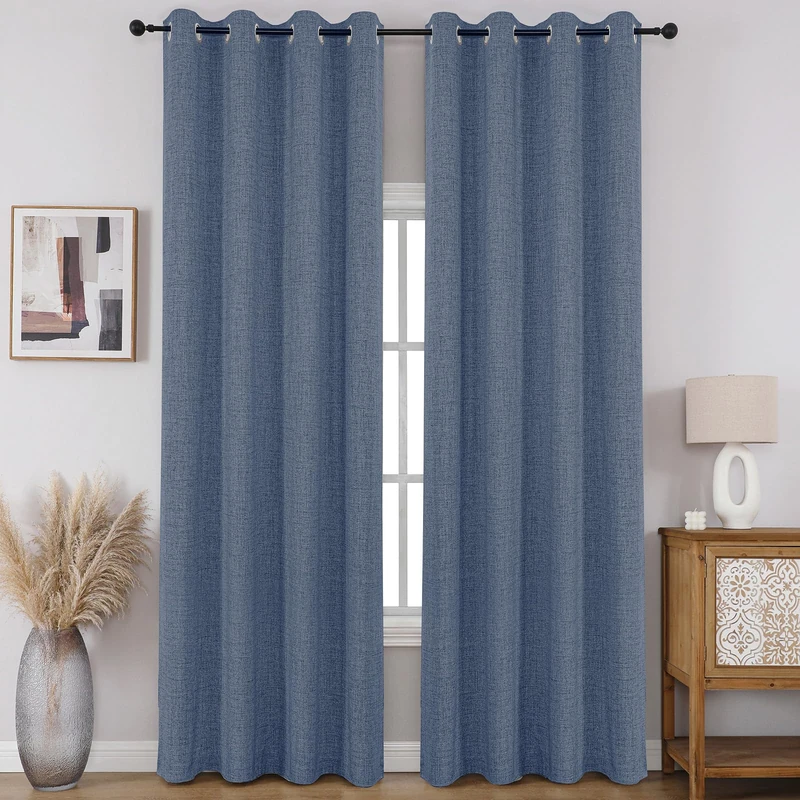 CUCRAF 100% Total Blackout Curtains 72 Length for Window Treatment, Faux Linen Thermal Insulated Grommet Drapes for Bedroom/Living Room, Set of 2 Curtain Panels(Sky Blue, 52 x 72 inches)