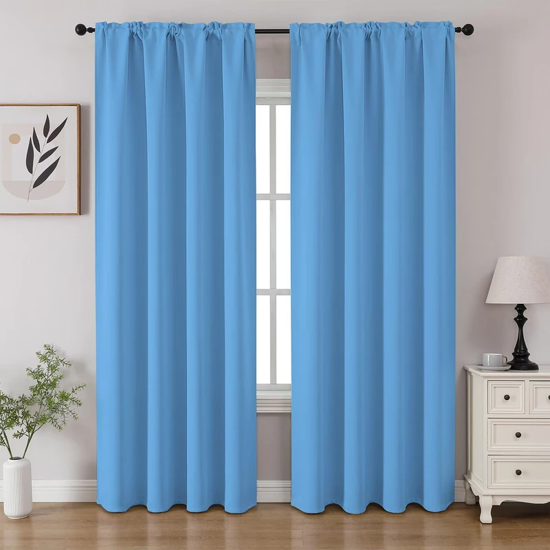 CUCRAF Light Blue Blackout Curtains 84 inch Length 2 Panels Set, Rod Pocket Room Darkening Drapes for Bedroom Living Room, Insulated Thermal Light Blocking Window Curtain (W52 x L84 Inch)