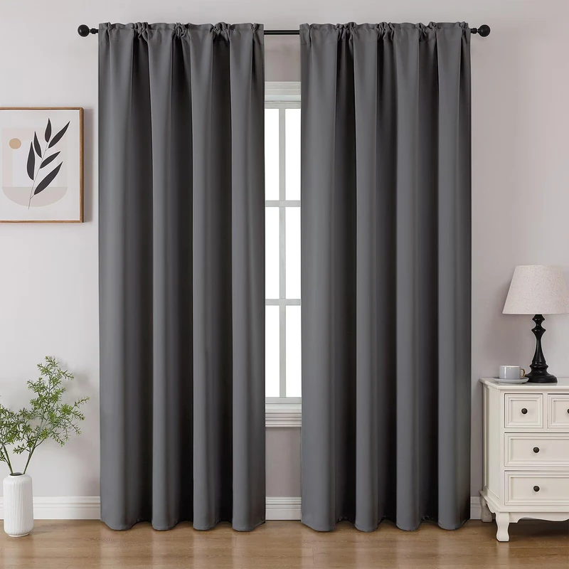 CUCRAF Blackout Curtains Room Darkening Window Curtain Panels, Rod Pocket Thermal Insulated Solid Drapes for Bedroom Living Room, Set of 2 Panels. 52 x 95 inch, Light Grey