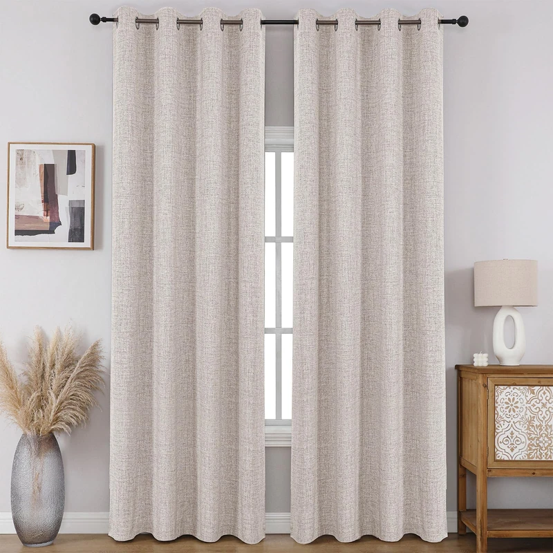 CUCRAF 100% Blackout Window Curtains 54 inches Long 2 Panels Set, Faux Linen Look Thermal Insulated Grommet Drapes, Room Darkening Curtain for Bedroom Living Room(W52 x L54 Inch, Off White)